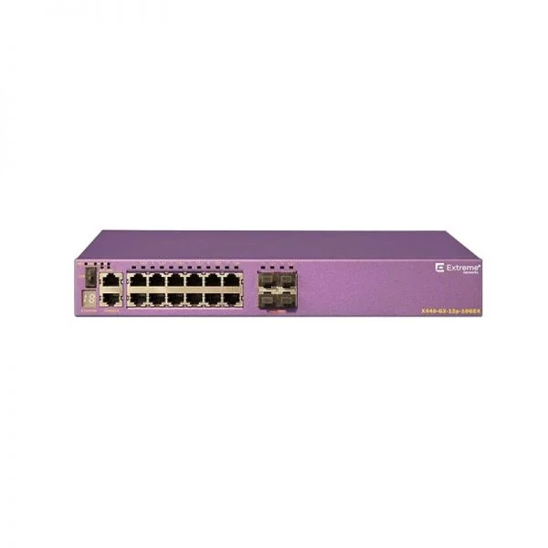 سوئیچ سری Extreme X440-G2 مدل X440-G2-12p-10GE4، دارای 12 پورت 10/100/1000BASE-T PoE+ و 4 پورت آپلینک 1GbE SFP و منبع تغذیه AC ثابت