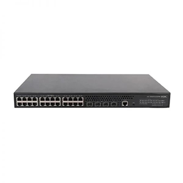 سوئیچ H3C S5024PV5 مدل EI-HPWR، دارای 24 پورت گیگابیتی PoE و 4 پورت گیگابیتی SFP با توان PoE 370 وات