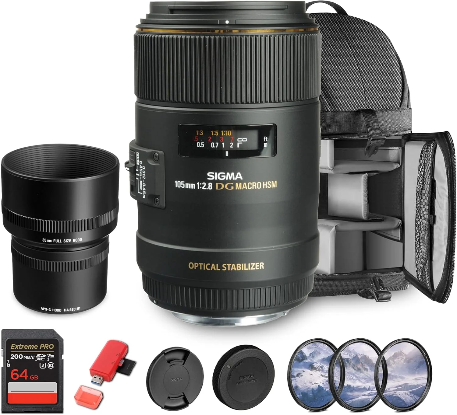 لنز ماکرو سیگما 105mm f/2.8 EX DG OS HSM برای Canon EF به همراه لوازم جانبی. ایده آل برای عکاسی حرفه ای پرتره، حیات وحش، مسافرت و عکاسی در فضای داخلی/خارجی لنز ماکرو سیگما 105mm f/2.8 EX DG OS HSM برای Canon EF به همراه لوازم جانبی. ایده آل برای عکاسی حرفه ای پرتره، حیات وحش، مسافرت و عکاسی در فضای داخلی/خارجی