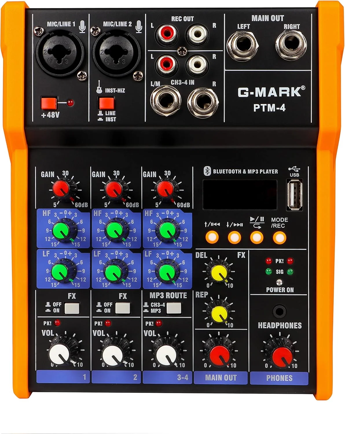 میکسر صوتی آنالوگ G-MARK 4 کانال DJ با بلوتوث برای استودیو، کارائوکه، کامپیوتر، اجرای زنده، KTV، استیج خانگی، افکت های موسیقی، کارت صدا، کنسول میکس قابل حمل