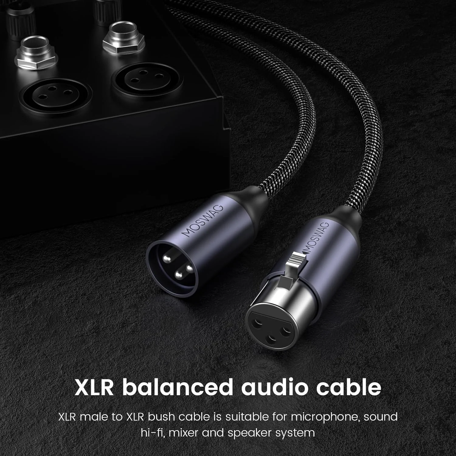 کابل میکروفون XLR نر به XLR ماده MOSWAG طول 3 متر، کابل متعادل 3 پین XLR سازگار با میکسر میکروفون، میکروفون، استودیوی ضبط، بهرینگر، سیستم های بلندگو