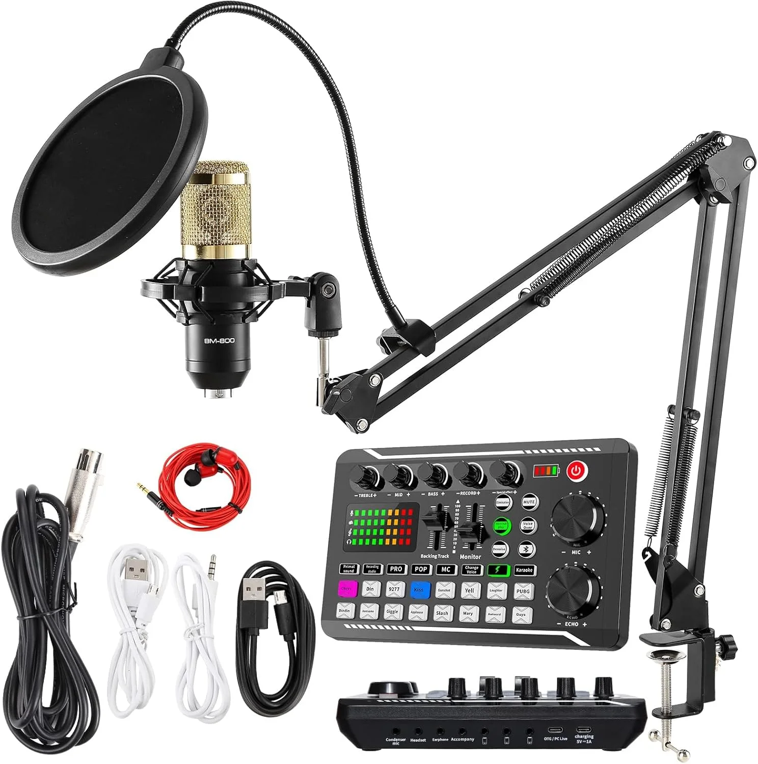 مجموعه میکروفون پادکست SINWE، میکروفون کاندنسر BM-800 با کیت کارت صدای زنده، مجموعه تجهیزات پادکست با تغییر صدا و عملکردهای میکسر برای ضبط و پخش استودیویی رایانه شخصی و تلفن هوشمند
