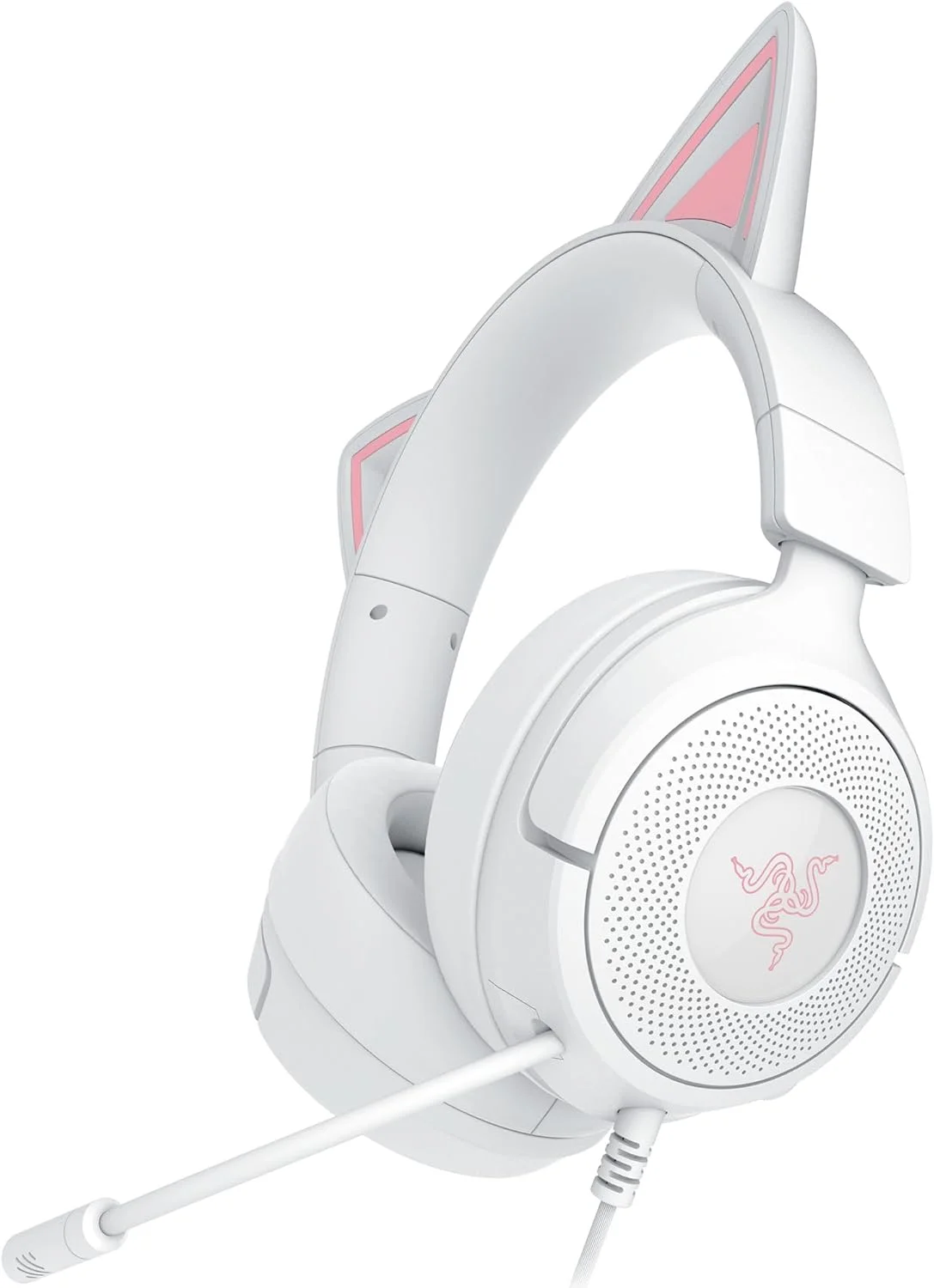 هدست گیمینگ سیمی Razer Kraken Kitty V3 X: گوش‌های کیتی - میکروفون HyperClear Cardioid - درایورهای 40 میلی‌متری - صدای فراگیر 7.1 - بالشتک‌های گوشی راحت - اتصال چند پلتفرمی از طریق 3.5 میلی‌متری PC، PS5، Xbox، Switch 2 - سفید