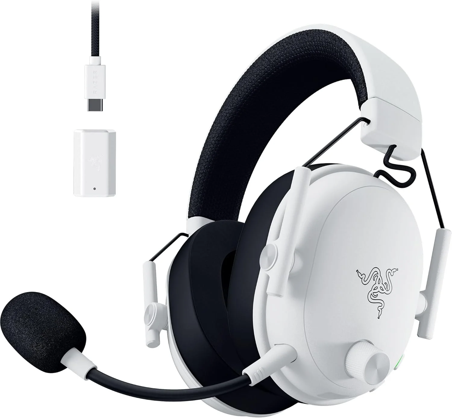 هدست گیمینگ بی سیم Razer BlackShark V3 برای کامپیوتر: درایورهای 50 میلی متری، میکروفون فوق عریض، 2.4 گیگاهرتز، بلوتوث، USB، سازگار با مک، PS5، نینتندو سوییچ، تلفن هوشمند، باتری 70 ساعته - سفید