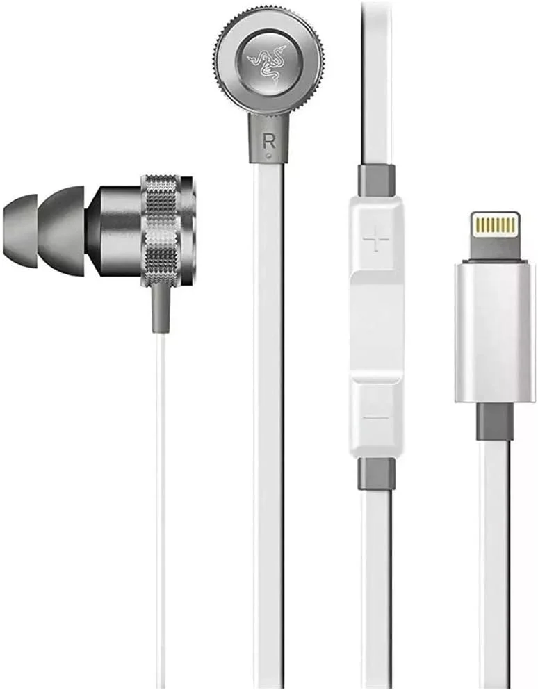 هدفون داخل گوشی Razer Hammerhead برای iOS DAC - فناوری درایور دوگانه با تنظیم سفارشی - میکروفون و کنترل صدا درون خطی - قاب آلومینیومی - اتصال لایتنینگ - سفید نقره ای هدفون داخل گوشی Razer Hammerhead برای iOS DAC - فناوری درایور دوگانه با تنظیم سفارشی - میکروفون و کنترل صدا درون خطی - قاب آلومینیومی - اتصال لایتنینگ - سفید نقره ای