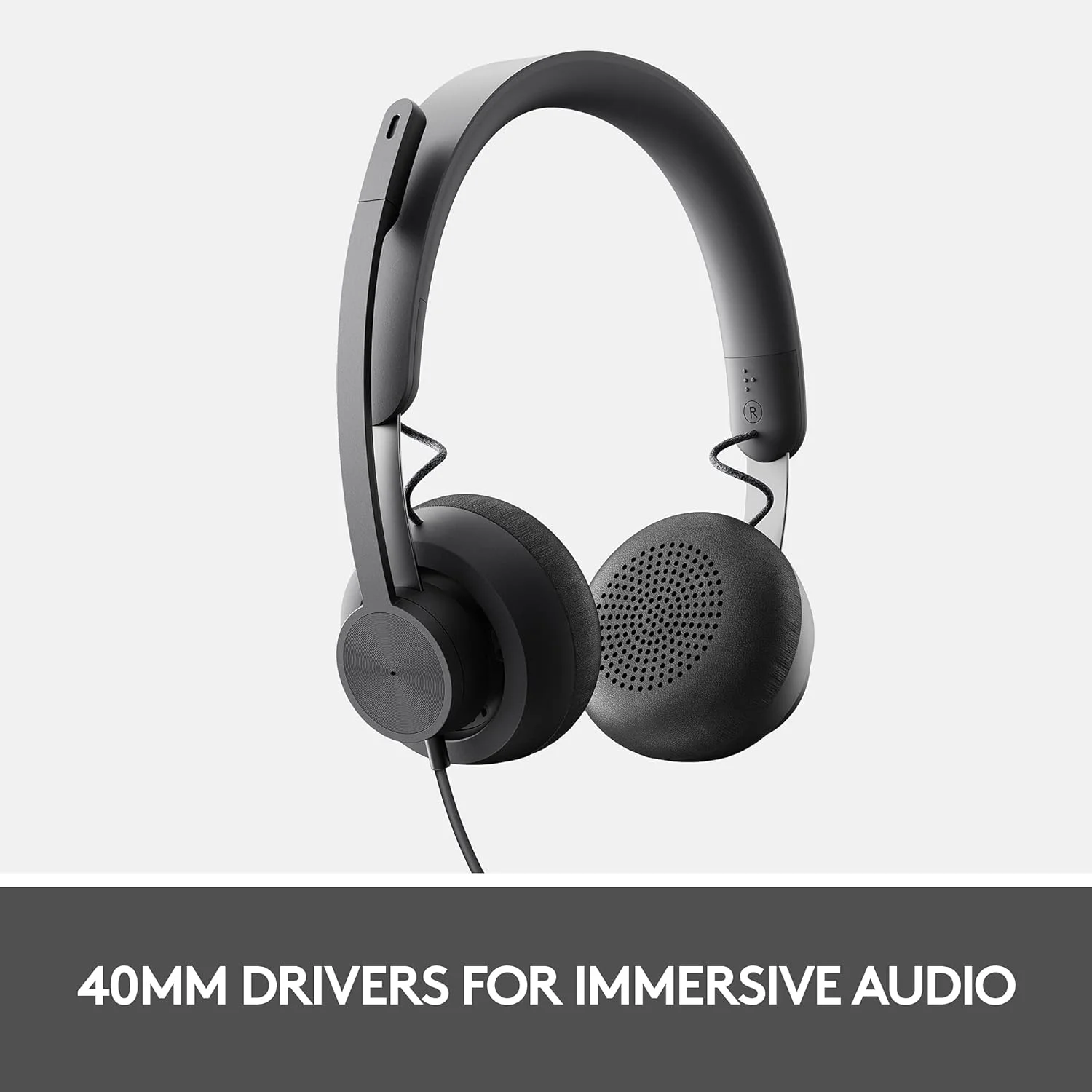 هدست سیمی حذف نویز Logitech Zone، دارای گواهی Microsoft Teams با فناوری پیشرفته میکروفون حذف نویز برای محیط های اداری باز، USB-C با آداپتور USB-A، گرافیت.