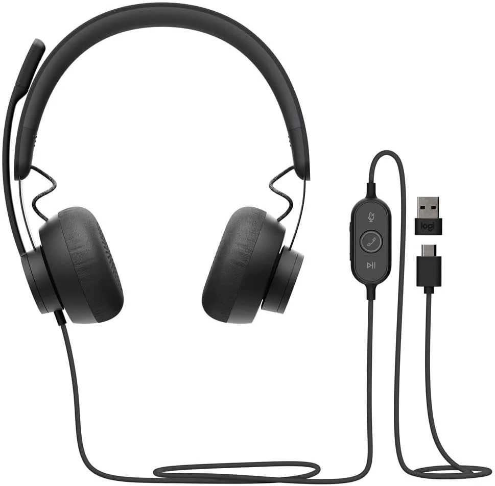 هدست سیمی دور گوشی لاجیتک Zone 750 با میکروفون پیشرفته حذف نویز، USB-C ساده و آداپتور USB-A، سازگاری plug-and-play برای همه دستگاه ها - خاکستری