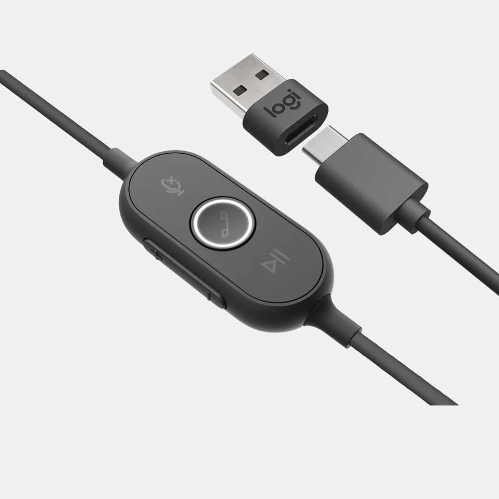 هدست سیمی دور گوشی لاجیتک Zone 750 با میکروفون پیشرفته حذف نویز، USB-C ساده و آداپتور USB-A، سازگاری plug-and-play برای همه دستگاه ها - خاکستری