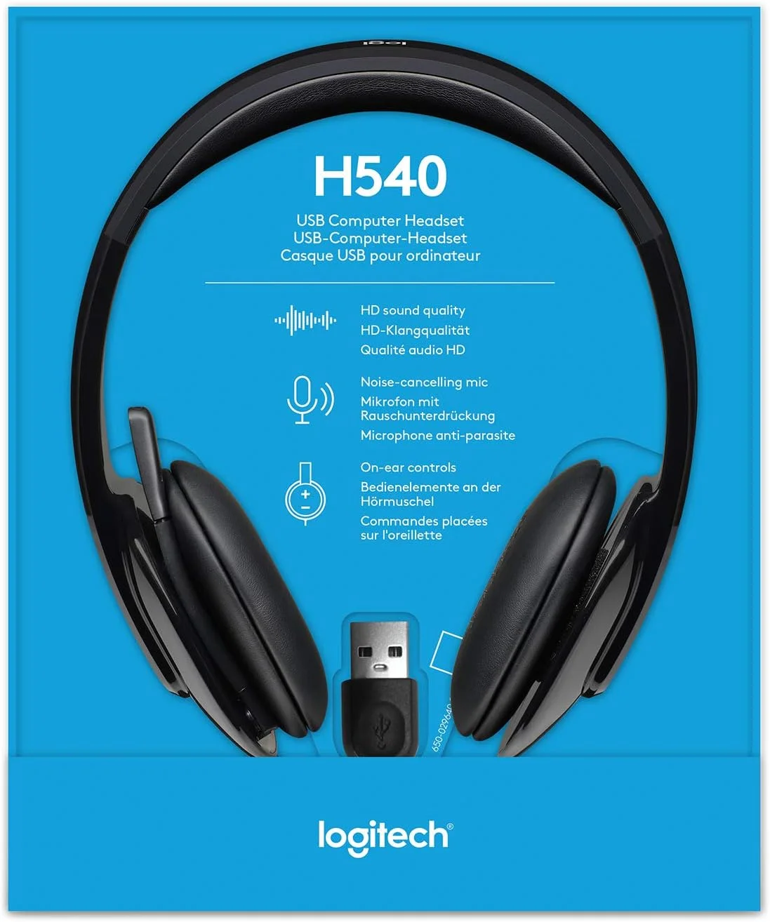هدست سیمی لاجیتک مدل 981-000480 H540، هدفون استریو با میکروفون حذف نویز، USB، کنترل‌های روی گوشی، چراغ نشانگر قطع صدا، مناسب برای کامپیوتر/مک/لپ‌تاپ - مشکی