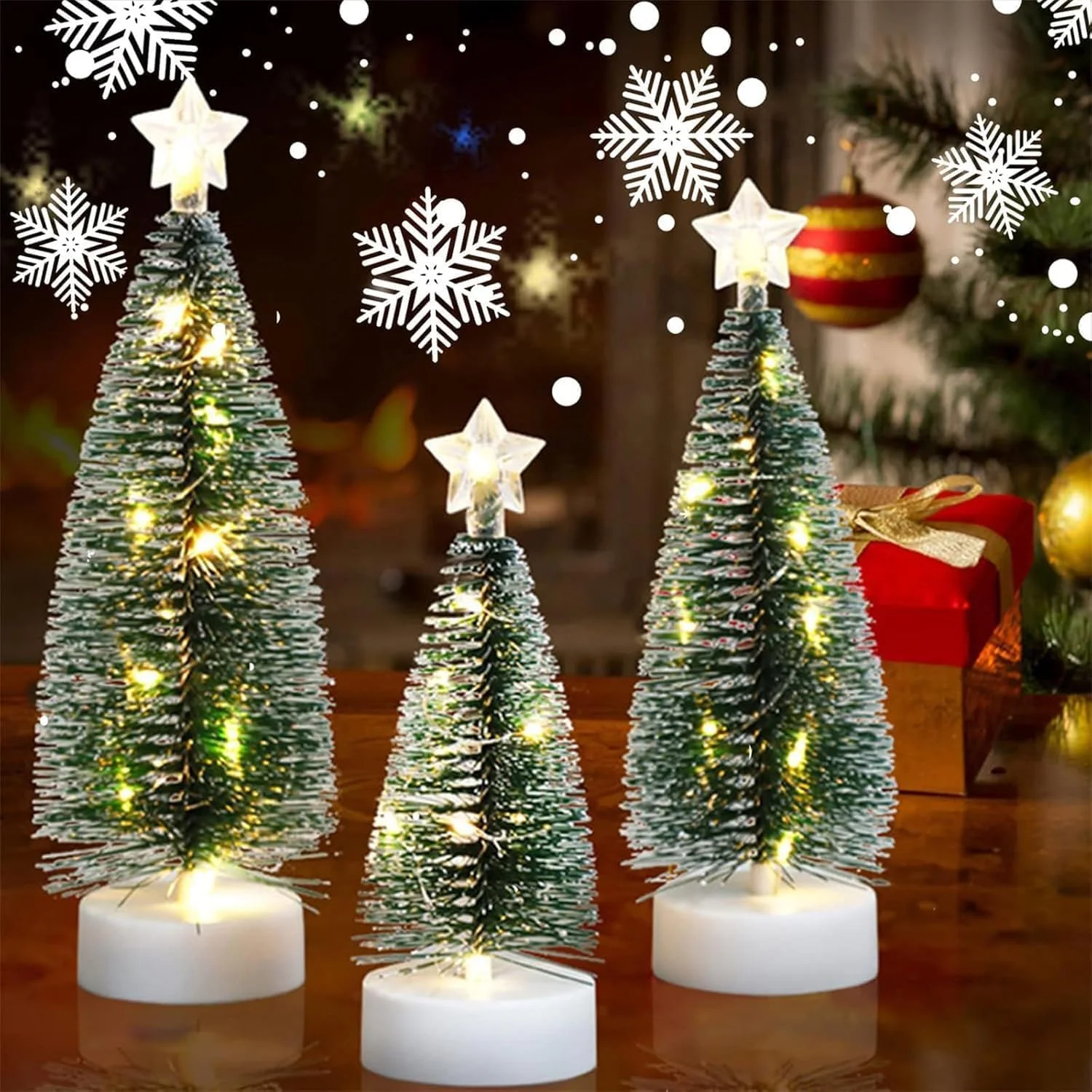 درخت کریسمس مینیاتوری LED با ارتفاع 7.6 اینچ به همراه ستاره، با باتری کار می کند، درخت های برس بطری سبز مات با چراغ های RGB، دکور میز تعطیلات