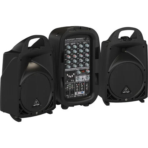 سیستم صوتی پرتابل 500 واتی Behringer Europort PPA500BT با دو بلندگو، میکسر تقویت شده، Klark Teknik FX، صدای بلوتوث و میکروفون