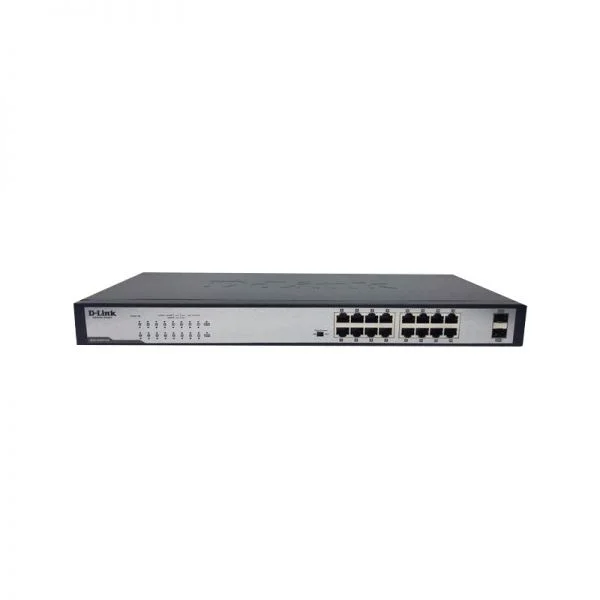 سوئیچ غیر مدیریتی PoE سری D-Link DGS مدل DGS-1018TP-CN، دارای 16 پورت گیگابیتی PoE و 2 پورت گیگابیتی SFP، حداکثر توان 240 وات