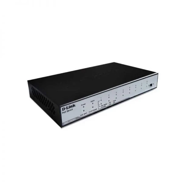 سوئیچ PoE سری DES-1000 دی-لینک مدل DES-1009P+، دارای 8 پورت 100M PoE و 1 پورت GE، توان 30W در هر پورت، توان کلی 80W