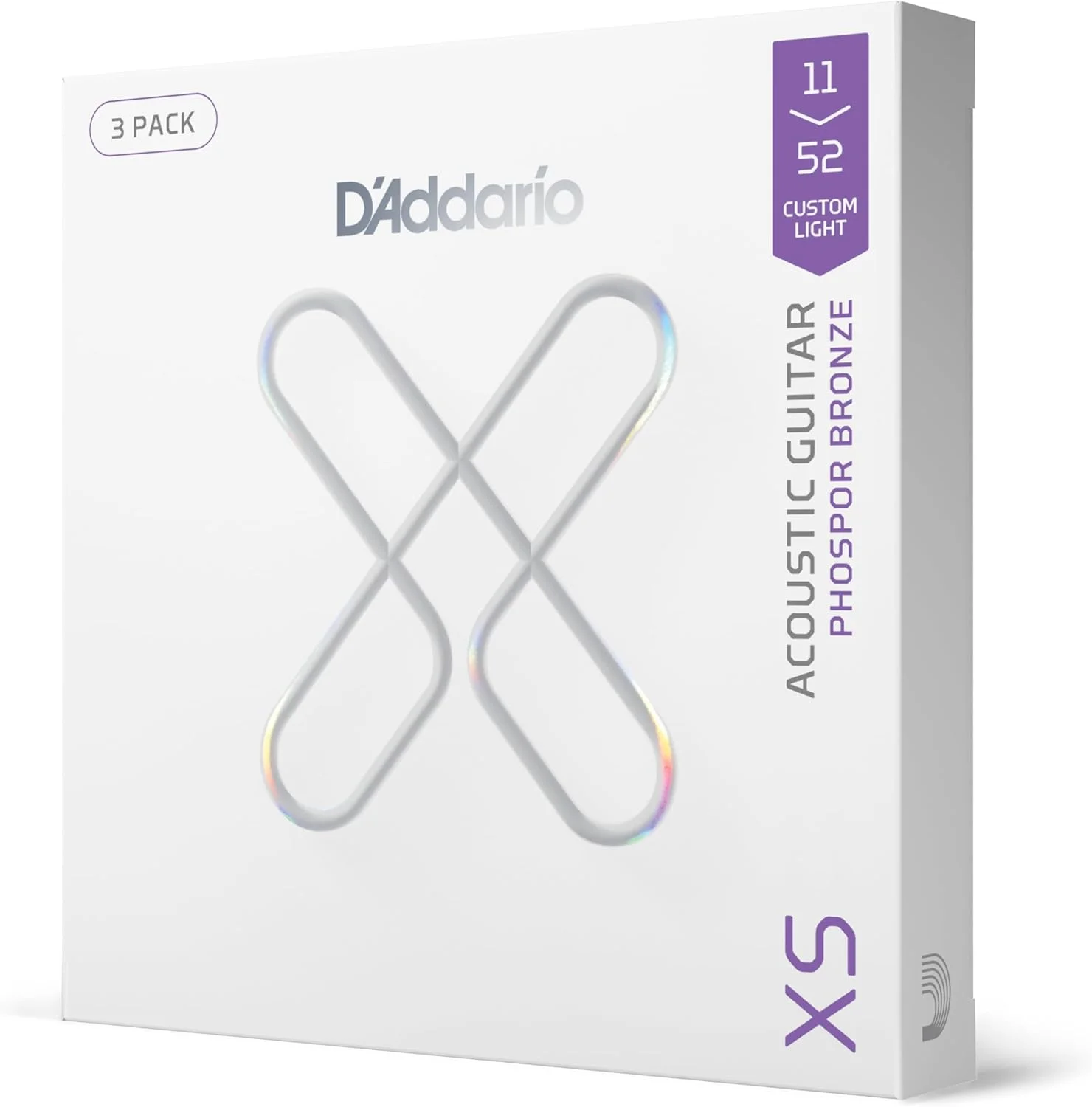 سیم گیتار آکوستیک فسفر برنز سفارشی لایت 11-52 D'Addario XS، بسته 3 عددی