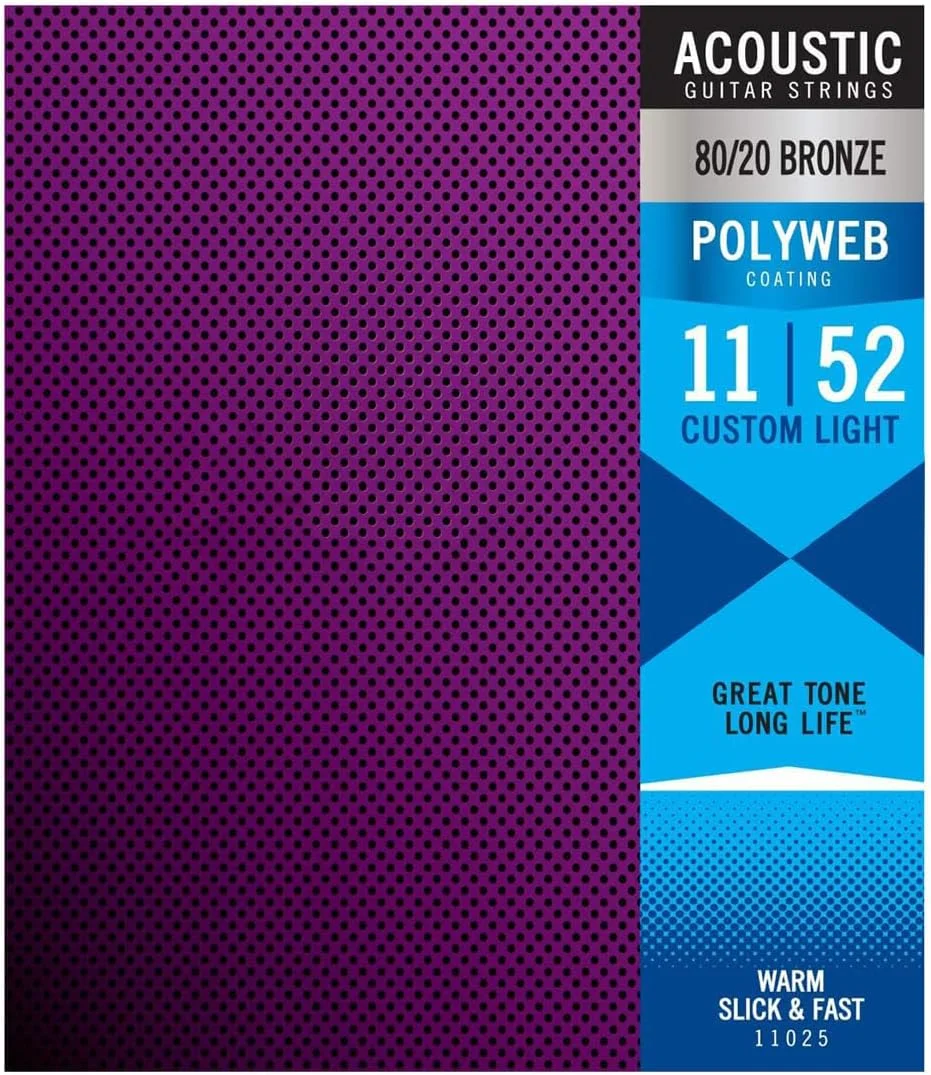 سیم گیتار آکوستیک – برنز 80/20 با پوشش پیشرفته POLYWEB، ارائه دهنده صدای گرم و غنی ماندگار، حس صاف و راحت برای نوازندگی آسان، مجموعه 6 سیم برای صدای متنوع