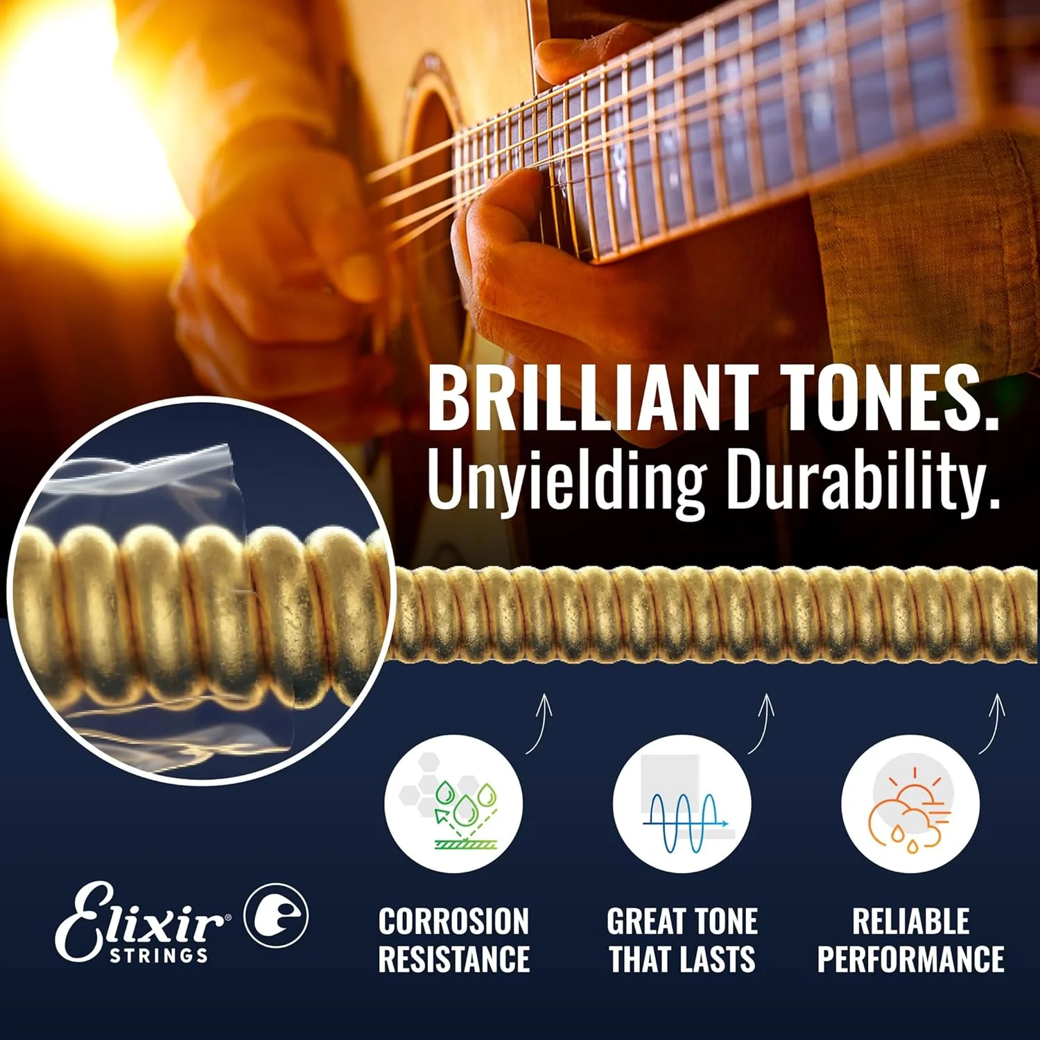 سیم های گیتار آکوستیک فسفر برنز Elixir® 16545 با پوشش NANOWEB®، بسته 3 عددی، لایت (0.012-.053)