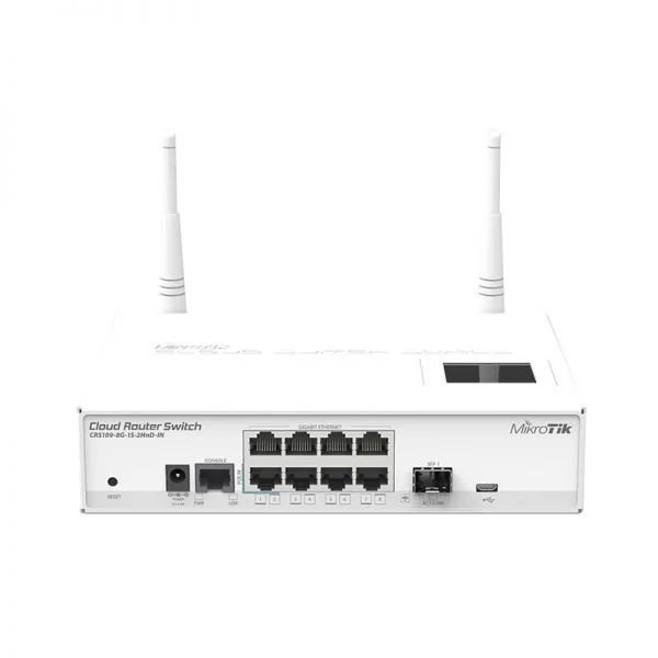 سوئیچ میکروتیک CRS109-8G-1S-2HnD-IN، دارای 8 پورت گیگابیتی LAN، یک پورت SFP و وای فای 802.11bgn