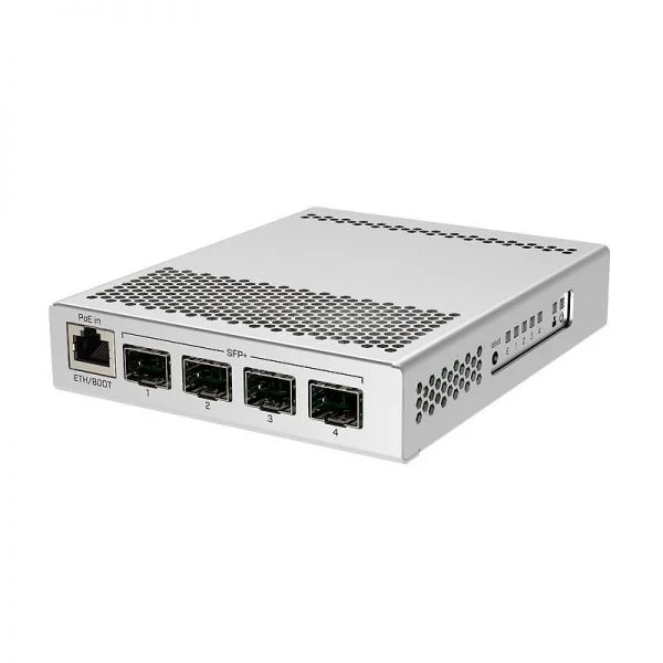 سوییچ میکروتیک CRS305-1G-4S-plus-IN، ۱ پورت گیگابیتی اترنت، ۴ پورت SFP+ 10Gbps / سایز کوچک / طراحی بدون فن