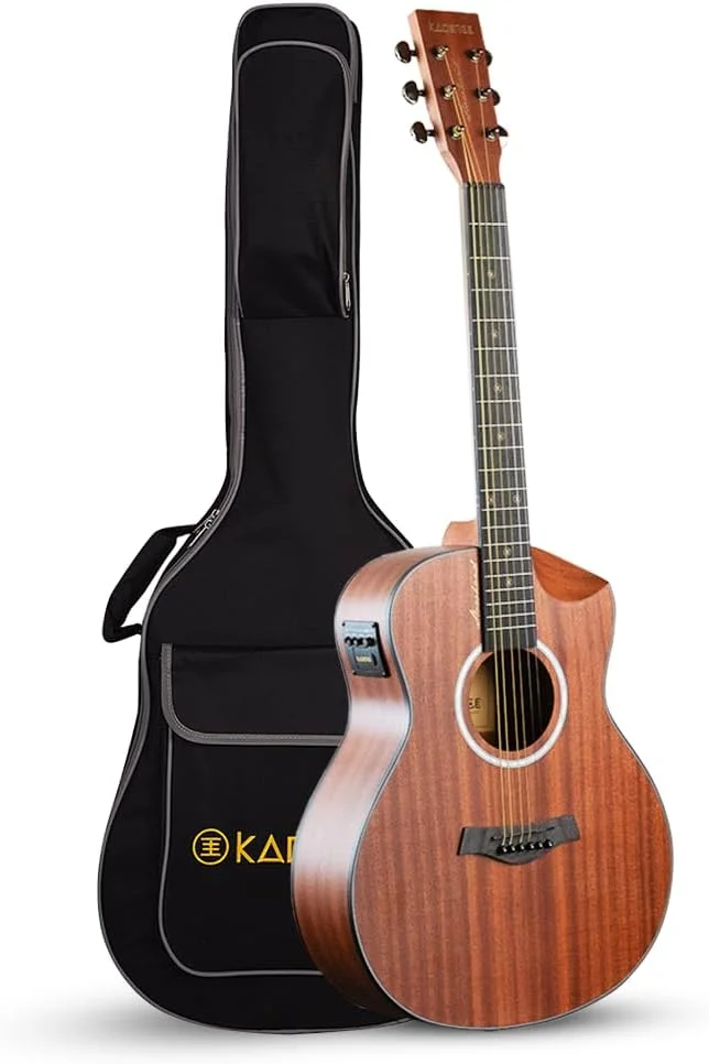 گیتار آکوستیک نیمه حرفه ای Kadence Slowhand با صفحه ماهون، سایز 38 اینچ، طراحی دمی کات اوی، به همراه کیف و پری امپ