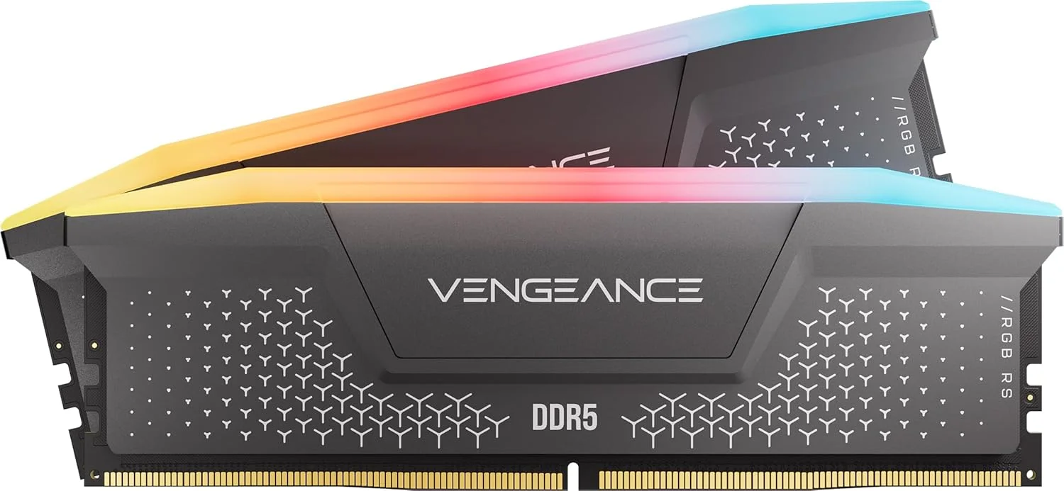 رم کامپیوتر دسکتاپ CORSAIR Vengeance RGB RS DDR5 با ظرفیت 32 گیگابایت (2x16GB) 5600MHz CL40-40-40-77 1.25V AMD Expo Intel XMP - خاکستری (CMG32GX5M2B5600Z40)