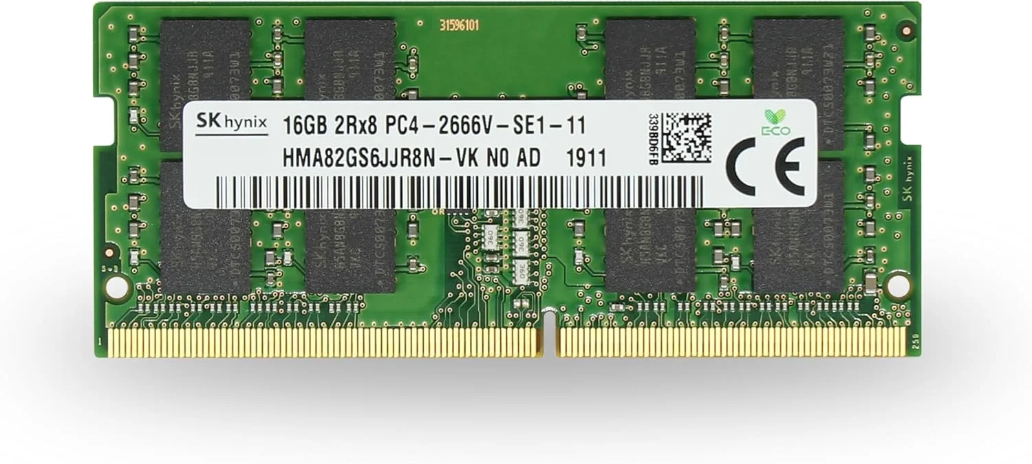 رم لپ تاپ اورجینال 16 گیگابایتی SK Hynix (1x16GB) DDR4 2666MHz PC4-21300 SODIMM 2Rx8 CL19 1.2v 260-PIN مدل HMA82GS6JJR8N-VKNO Adamanta