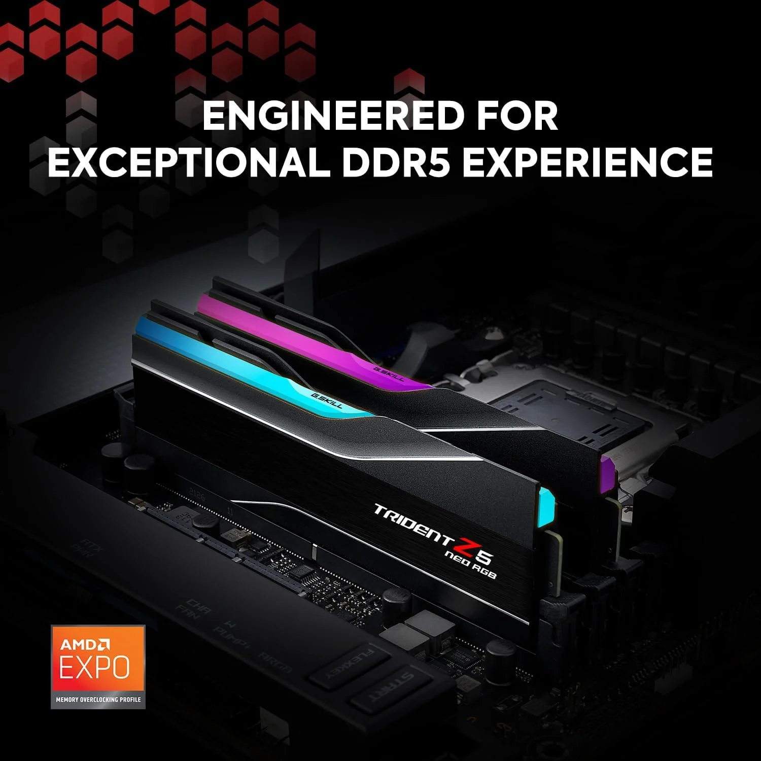 رم دسکتاپ جی.اسکیل Trident Z5 Neo RGB سری DDR5 (AMD Expo) ظرفیت 64 گیگابایت (2 عدد 32 گیگابایتی) سرعت 6000MT/s CL28-36-36-96 1.40V مدل U-DIMM - مشکی مات (F5-6000J2836G32GX2-TZ5NR) - تصویر 2 رم دسکتاپ جی.اسکیل Trident Z5 Neo RGB سری DDR5 (AMD Expo) ظرفیت 64 گیگابایت (2 عدد 32 گیگابایتی) سرعت 6000MT/s CL28-36-36-96 1.40V مدل U-DIMM - مشکی مات (F5-6000J2836G32GX2-TZ5NR) - تصویر 2