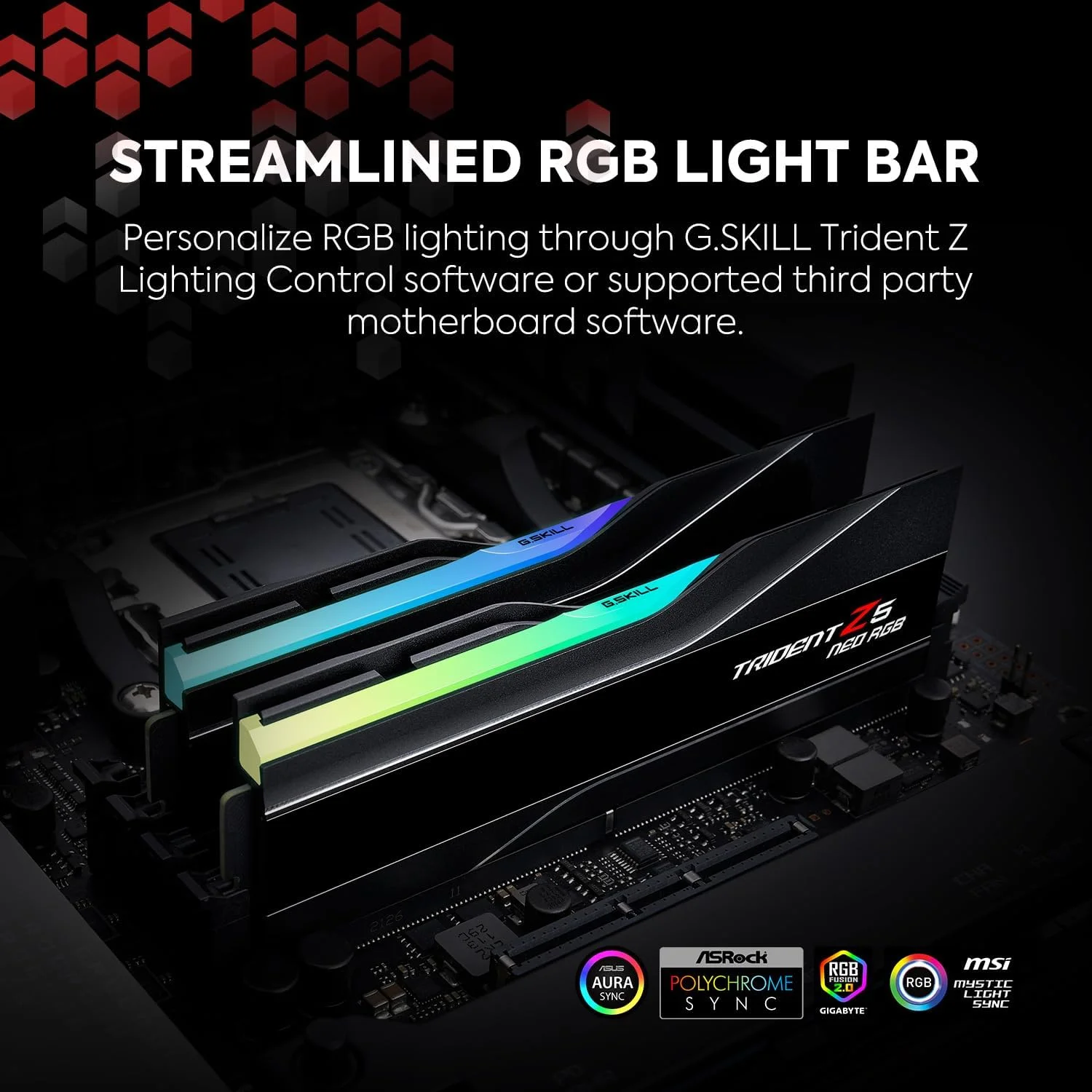 رم دسکتاپ جی.اسکیل Trident Z5 Neo RGB سری DDR5 (AMD Expo) ظرفیت 64 گیگابایت (2 عدد 32 گیگابایتی) سرعت 6000MT/s CL28-36-36-96 1.40V مدل U-DIMM - مشکی مات (F5-6000J2836G32GX2-TZ5NR) - تصویر 3 رم دسکتاپ جی.اسکیل Trident Z5 Neo RGB سری DDR5 (AMD Expo) ظرفیت 64 گیگابایت (2 عدد 32 گیگابایتی) سرعت 6000MT/s CL28-36-36-96 1.40V مدل U-DIMM - مشکی مات (F5-6000J2836G32GX2-TZ5NR) - تصویر 3