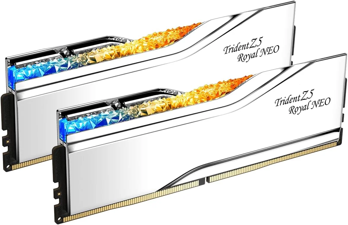 رم دسکتاپ G.SKILL Trident Z5 Royal Neo Series DDR5 (AMD Expo) ظرفیت 64 گیگابایت (2x32GB) سرعت 6000MT/s CL30-36-36-96 1.40V مدل U-DIMM - نقره ای (F5-6000J3036G32GX2-TR5NS) رم دسکتاپ G.SKILL Trident Z5 Royal Neo Series DDR5 (AMD Expo) ظرفیت 64 گیگابایت (2x32GB) سرعت 6000MT/s CL30-36-36-96 1.40V مدل U-DIMM - نقره ای (F5-6000J3036G32GX2-TR5NS)