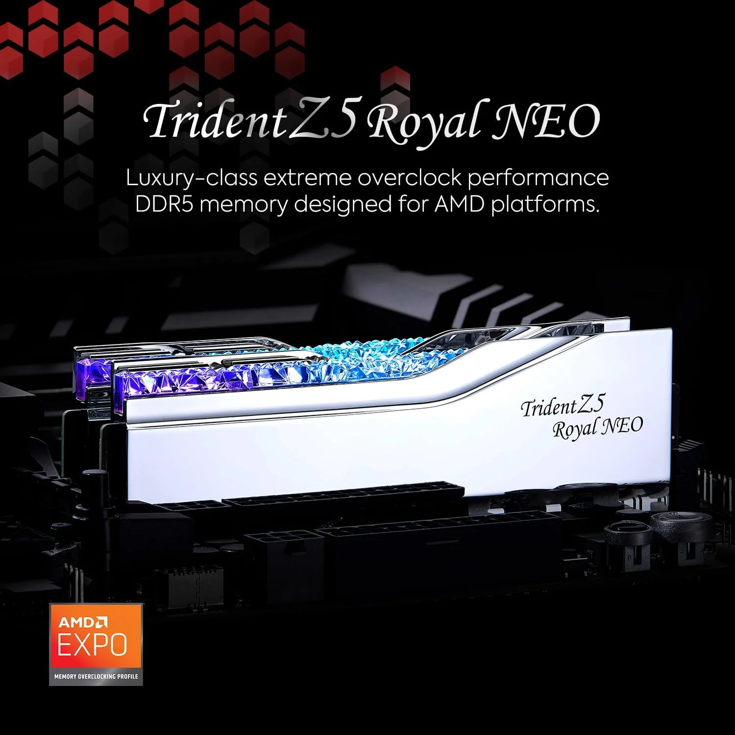 رم دسکتاپ G.SKILL Trident Z5 Royal Neo Series DDR5 (AMD Expo) ظرفیت 64 گیگابایت (2x32GB) سرعت 6000MT/s CL30-36-36-96 1.40V مدل U-DIMM - نقره ای (F5-6000J3036G32GX2-TR5NS) - تصویر 2 رم دسکتاپ G.SKILL Trident Z5 Royal Neo Series DDR5 (AMD Expo) ظرفیت 64 گیگابایت (2x32GB) سرعت 6000MT/s CL30-36-36-96 1.40V مدل U-DIMM - نقره ای (F5-6000J3036G32GX2-TR5NS) - تصویر 2