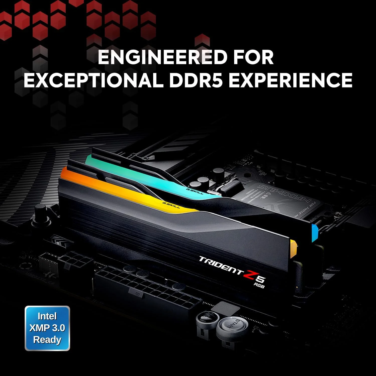 رم دسکتاپ جی.اسکیل Trident Z5 RGB Series (Intel XMP 3.0) DDR5 با ظرفیت 32 گیگابایت (2x16GB) سرعت 6400MT/s CL30-39-39-102 1.40V مدل UDIMM - مشکی مات (F5-6400J3039G16GX2-TZ5RK) - تصویر 2 رم دسکتاپ جی.اسکیل Trident Z5 RGB Series (Intel XMP 3.0) DDR5 با ظرفیت 32 گیگابایت (2x16GB) سرعت 6400MT/s CL30-39-39-102 1.40V مدل UDIMM - مشکی مات (F5-6400J3039G16GX2-TZ5RK) - تصویر 2
