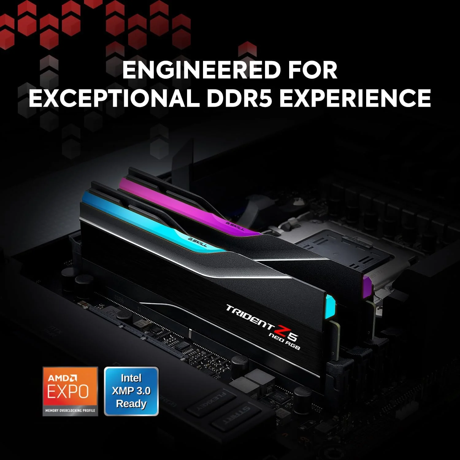 رم دسکتاپ جی.اسکیل Trident Z5 Neo RGB Series (AMD Expo & Intel XMP 3.0) DDR5 با ظرفیت 64 گیگابایت (2x32GB) سرعت 6000MT/s CL36-36-36-96 1.35V مدل U-DIMM - مشکی مات (F5-6000J3636F32GX2-TZ5NR) - تصویر 2 رم دسکتاپ جی.اسکیل Trident Z5 Neo RGB Series (AMD Expo & Intel XMP 3.0) DDR5 با ظرفیت 64 گیگابایت (2x32GB) سرعت 6000MT/s CL36-36-36-96 1.35V مدل U-DIMM - مشکی مات (F5-6000J3636F32GX2-TZ5NR) - تصویر 2