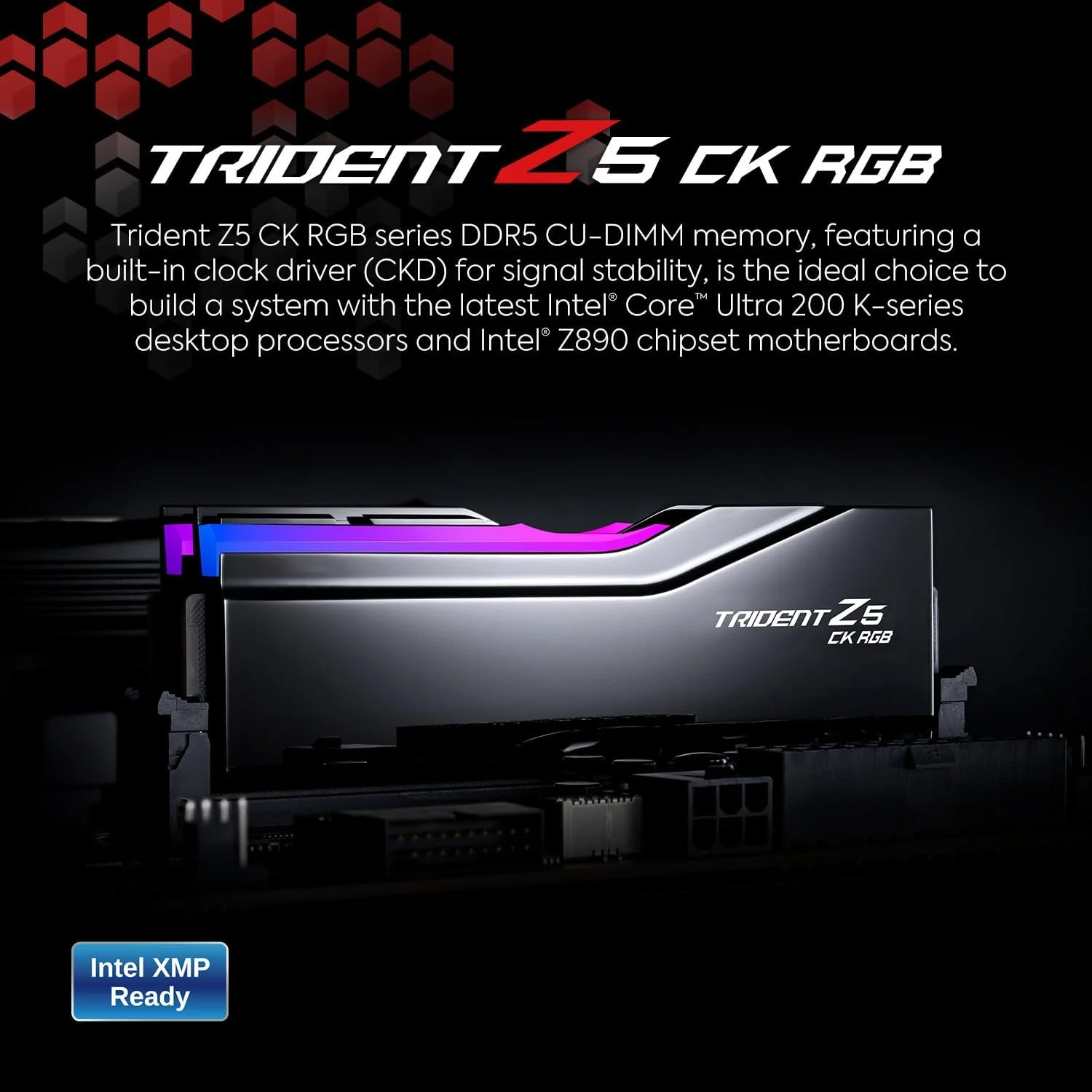 رم دسکتاپ جی.اسکیل Trident Z5 CK RGB Series DDR5 (Intel XMP 3.0) ظرفیت 48 گیگابایت (2x24GB) سرعت 8200MT/s CL40-52-52-131 1.40V مدل CU-DIMM - مشکی آینهای (F5-8200C4052G24GX2-TZ5CRK) - تصویر 2 رم دسکتاپ جی.اسکیل Trident Z5 CK RGB Series DDR5 (Intel XMP 3.0) ظرفیت 48 گیگابایت (2x24GB) سرعت 8200MT/s CL40-52-52-131 1.40V مدل CU-DIMM - مشکی آینهای (F5-8200C4052G24GX2-TZ5CRK) - تصویر 2