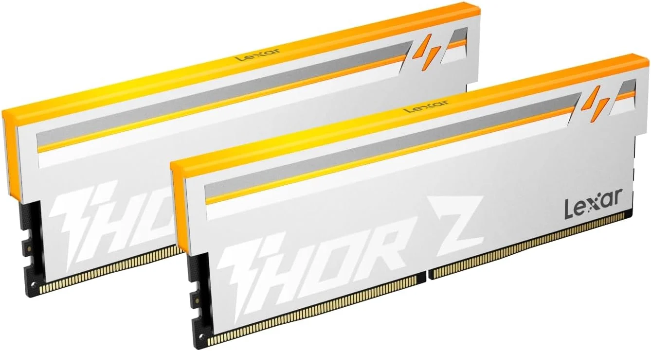 رم دسکتاپ DDR5 لکسار Thor سری Z RGB، کیت 32 گیگابایتی (2 عدد 16 گیگابایتی) 6000 مگاهرتز CL36، DRAM 288-پین UDIMM، حافظه کامپیوتر گیمینگ با عملکرد بالا، پشتیبانی از Intel XMP 3.0/AMD Expo، ECC On-die، 1.4 ولت نقره ای