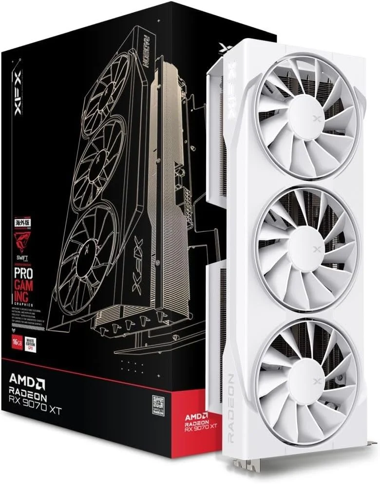 کارت گرافیک XFX Swift AMD Radeon RX 9070XT سفید با سه فن، نسخه گیمینگ کارت گرافیک XFX Swift AMD Radeon RX 9070XT سفید با سه فن، نسخه گیمینگ