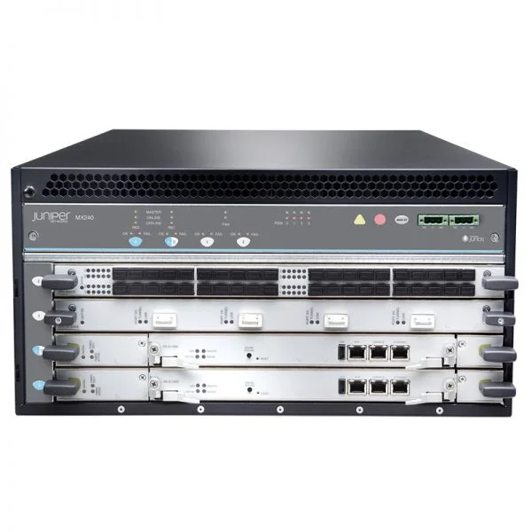 شاسی روتر جونیپر MX240BASE-DC، شاسی 4 اسلاته / 1 سینی فن / 1 منبع تغذیه DC