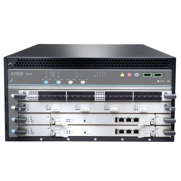 شاسی روتر جونیپر MX240 مدل MX240BASE-AC-HIGH، دارای ۴ اسلات، ۱ منبع تغذیه AC و بدون کارت خط