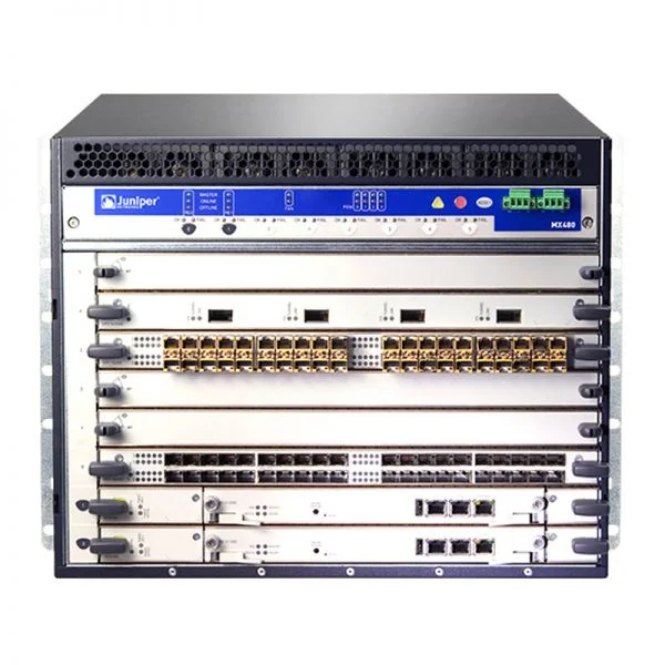 شاسی روتر جونیپر MX480BASE3-DC، شاسی 8 اسلات / منبع تغذیه DC / 3 سینی فن
