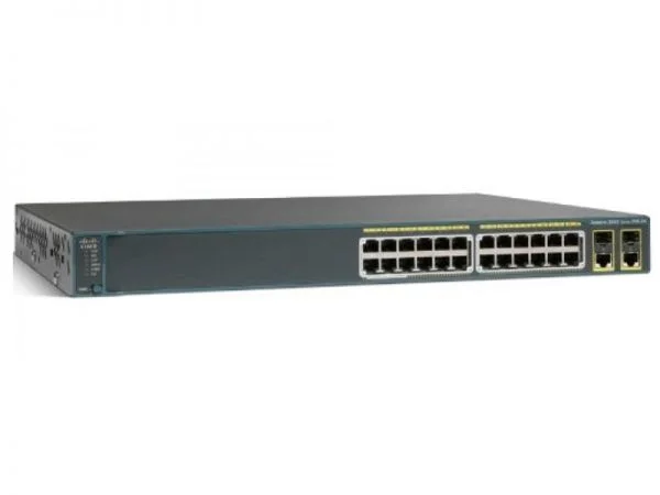سوییچ سیسکو کاتالیست 2960 پلاس، مدل WS-C2960+24LC-L، دارای 24 پورت 10/100 PoE و 2 پورت SFP، لایه LAN Base