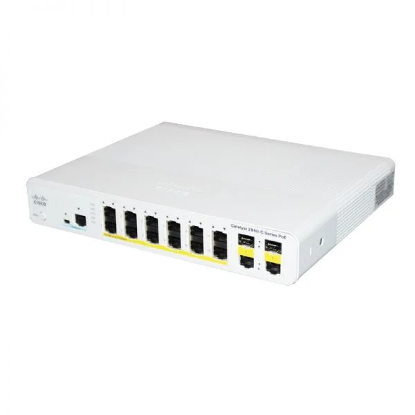 سوییچ سیسکو کاتالیست 2960C مدل WS-C2960C-12PC-L، دارای 12 پورت FE PoE / 2 پورت آپ‌لینک دوگانه / LAN Base