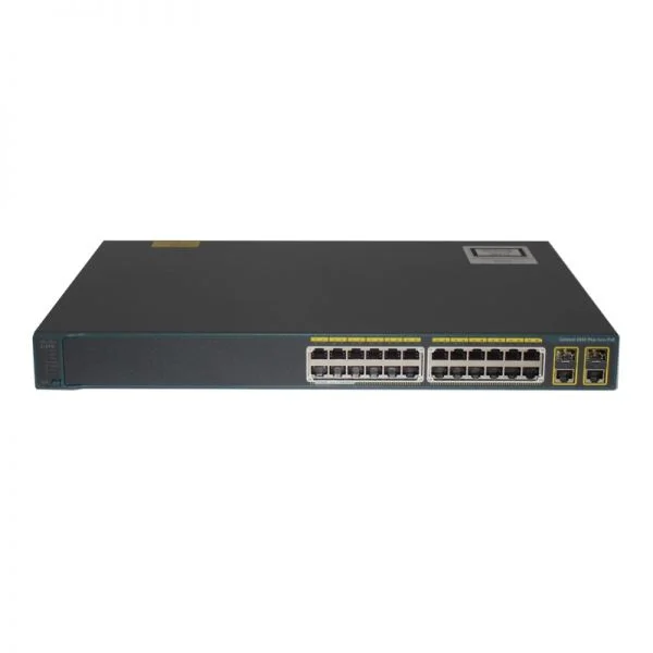 سوییچ سیسکو کاتالیست 2960 مدل WS-C2960+24PC-L، دارای 24 پورت 10/100 PoE و 2 پورت SFP، LAN Base