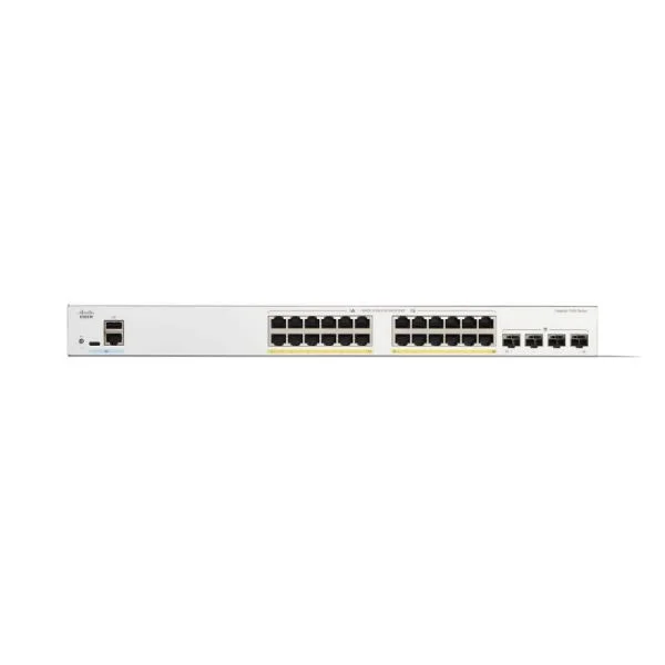 سوئیچ سیسکو C1300-24FP-4G، دارای 24 پورت PoE+ با توان 370W و 4 پورت SFP، قابل نصب در رک