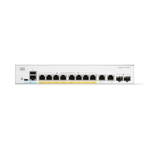 سوییچ سیسکو C1300-8P-E-2G، دارای 8 پورت PoE+ 67W و 2 پورت کمبو، قابل نصب در رک