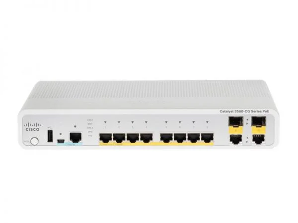 سوییچ سیسکو مدل WS-C3560CG-8PC-S، سری 3560-C، دارای 8 پورت GE PoE+ و 2 پورت آپلینک دوگانه، IP Base