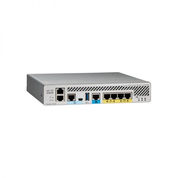 کنترلر بی‌سیم سیسکو 3504 مدل AIR-CT3504-K9، با توان عملیاتی 4Gbps، پشتیبانی از 150 AP و دارای 2 پورت 10GE SFP+