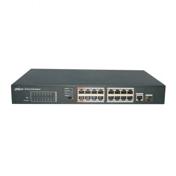 سوئیچ داهوا PFS3117-16ET-135، 16 پورت FE PoE+/PoE+ خروجی/1 پورت GE کامبو