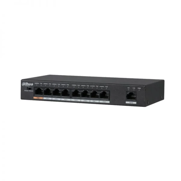سوئیچ 8 پورت PoE داهوا PFS3009-8ET-65، بودجه توان 65 وات / 8 پورت 10/100Mbps