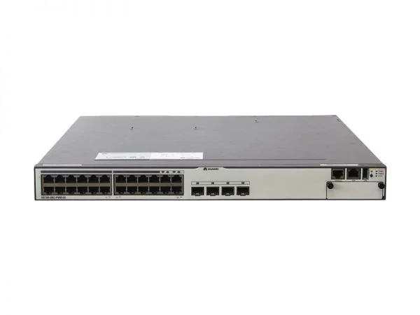 سوئیچ هواوی S5700-28C-PWR-SI، 24 پورت GE PoE+، 4 پورت GE SFP، منبع تغذیه 500 وات AC