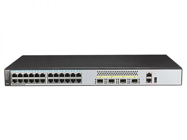 سوئیچ هواوی S5720S-28P-SI-AC، ۲۴ پورت RJ45 گیگابیت، ۴ پورت SFP، منبع تغذیه AC