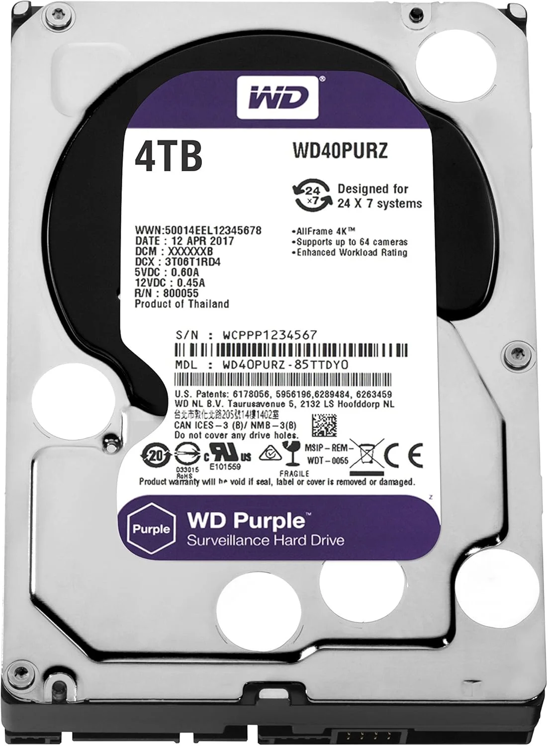 هارد دیسک وسترن دیجیتال بنفش 4 ترابایت WD40PURZ (بازسازی شده)
