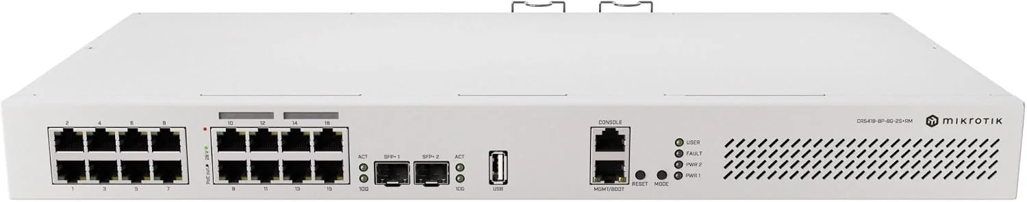 سوئیچ میکروتیک CRS418-8P-8G-2S+RM با ۱۶ پورت گیگابیت PoE و ۲ پورت SFP+ - تصویر 2